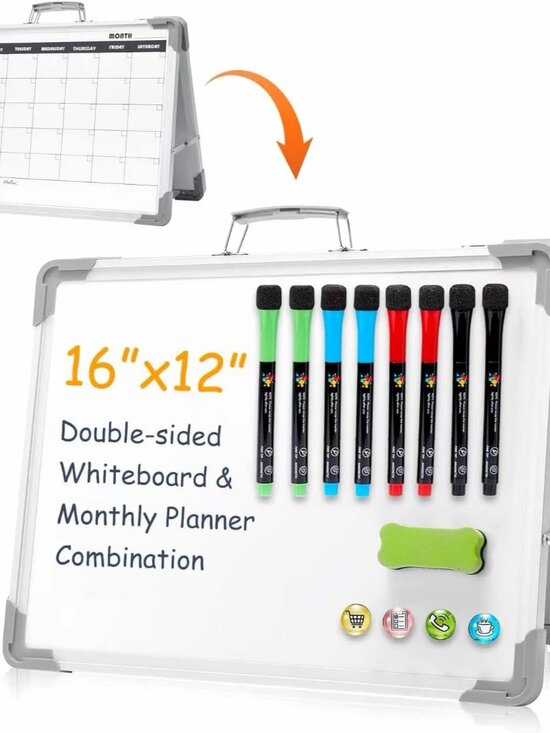 Other - Magnetic Dry Erase Board with Calendar - Small Double Sided Whiteboard on Deskto